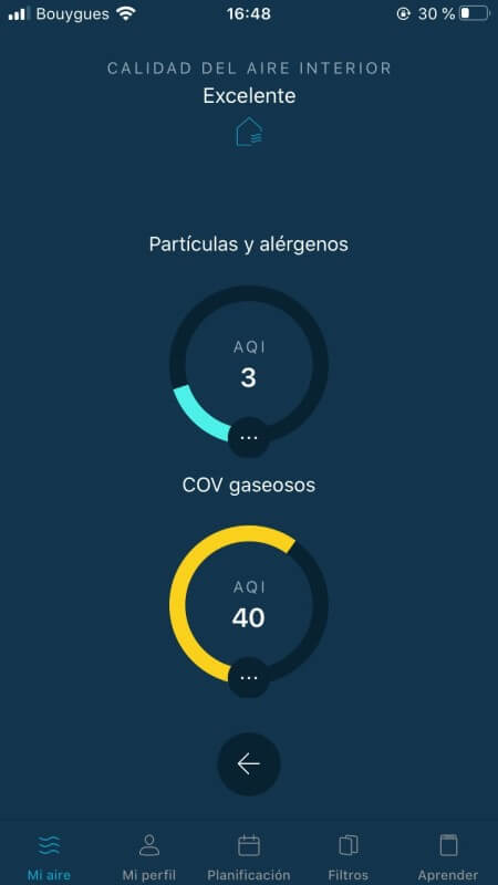 Indoor air quality page of Pure Air app
